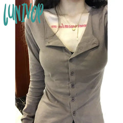 Lunivop Y2K Shirts Women Streetwear Long Sleeve Slim Blouses Korean Harajuku Fashion Solid Chic