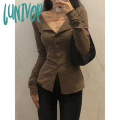 Lunivop Y2K Shirts Women Streetwear Long Sleeve Slim Blouses Korean Harajuku Fashion Solid Chic