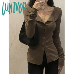 Lunivop Y2K Shirts Women Streetwear Long Sleeve Slim Blouses Korean Harajuku Fashion Solid Chic