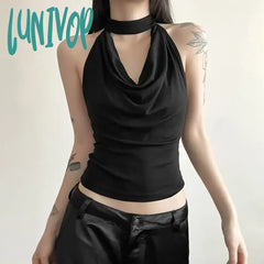Lunivop Solid Color Simple Casual All-Match Cool Confident Sexy Beautiful High Street Summer Travel