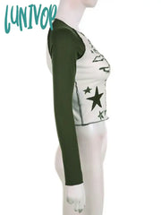 Lunivop Y2K Star Graphic Print T Shirts Women Vintage Trashy 2000S Grunge Crop Tops Streetwear