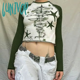 Lunivop Y2K Star Graphic Print T Shirts Women Vintage Trashy 2000S Grunge Crop Tops Streetwear