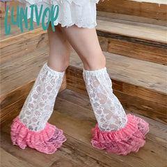 Lunivop Y2K Star Lace Leg Socks Black Pink Colored Sweet Covers Wide Harajuku Japanese Knee High