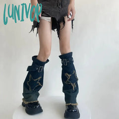 Lunivop Y2K Star Strap Denim Leg Warmers Punk Cross Harajuku Covers Gothic Socks Personalized Calf