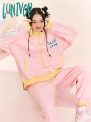 Lunivop Y2K Star Zip Up Sweatshirts Women Korean Style Kpop Pink Hoodies Sweet Kawaii Aesthetic