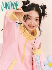 Lunivop Y2K Star Zip Up Sweatshirts Women Korean Style Kpop Pink Hoodies Sweet Kawaii Aesthetic