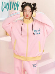 Lunivop Y2K Star Zip Up Sweatshirts Women Korean Style Kpop Pink Hoodies Sweet Kawaii Aesthetic
