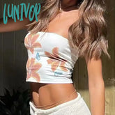 Lunivop Y2K Strapless Tube Corset Tops Flower Butterfly Pattern Print Vintage Lady Sexy Slim