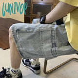 Lunivop Y2K Streetwear Breeches Retro Korean Harajuku Pocket Denim Hip Hop Cargo Short Pants Grunge