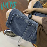 Lunivop Y2K Streetwear Breeches Retro Korean Harajuku Pocket Denim Hip Hop Cargo Short Pants Grunge Bermudas Jeans Shorts Clothes