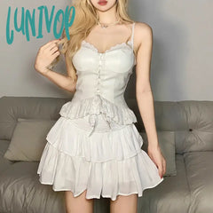 Lunivop Y2K Streetwear Crop Top Women Summer Sexy Clothes Pure Color Skirts Clothing Evening Party