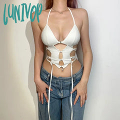 Lunivop Y2K Streetwear Sexy Punk Vintage Goth T Shirt Summer Women Clothes Fashion Crop Top O-Neck