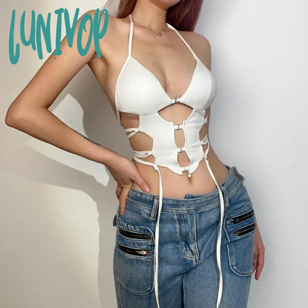 Lunivop Y2K Streetwear Sexy Punk Vintage Goth T Shirt Summer Women Clothes Fashion Crop Top O-Neck