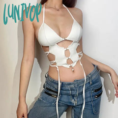 Lunivop Y2K Streetwear Sexy Punk Vintage Goth T Shirt Summer Women Clothes Fashion Crop Top O-Neck