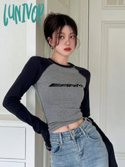 Lunivop Y2K Streetwear Slim Fit T Shirts Women Vintage Korean Fashion Casual Top Female Letter