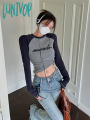 Lunivop Y2K Streetwear Slim Fit T Shirts Women Vintage Korean Fashion Casual Top Female Letter