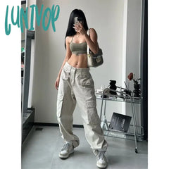 Lunivop Y2K Vintage Cargo Pants Women Gyaru Brown Korean Fashion Baggy Baddies Streetwear Hippie