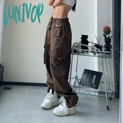 Lunivop Y2K Vintage Cargo Pants Women Gyaru Brown Korean Fashion Baggy Baddies Streetwear Hippie