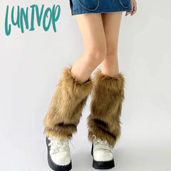 Lunivop Y2K Vintage Faux Fur Leg Warmers Hot Girl Harajuku Winter Warm Furry Boots Cover Socks Jk