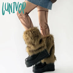 Lunivop Y2K Vintage Faux Fur Leg Warmers Hot Girl Harajuku Winter Warm Furry Boots Cover Socks Jk