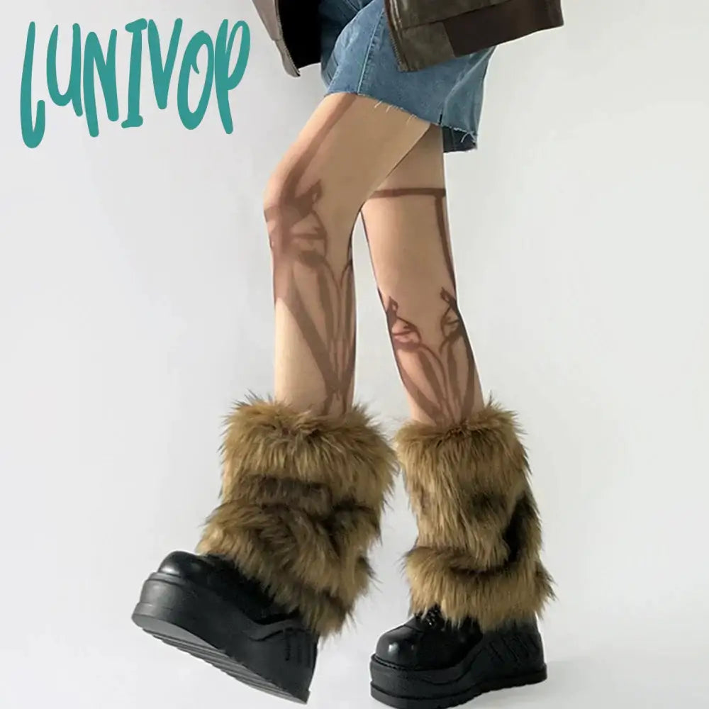 Lunivop Y2K Vintage Faux Fur Leg Warmers Hot Girl Harajuku Winter Warm Furry Boots Cover Socks Jk