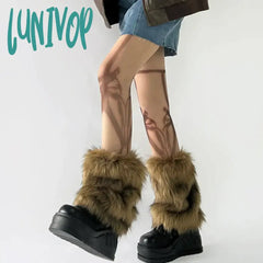 Lunivop Y2K Vintage Faux Fur Leg Warmers Hot Girl Harajuku Winter Warm Furry Boots Cover Socks Jk