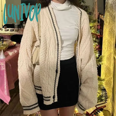 Lunivop Y2K Vintage Knitted Cardigan Women Korean Fashion Star Embroidery Sweater Casual Chic V