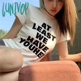 Lunivop Y2K Vintage Letter Print T Shirt 2000S Aesthetic O-Neck Short Sleeve Women Fashion Harajuku