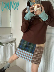 Lunivop Y2K Vintage Turtleneck T Shirt Women Harajuku Fashion 2000S Brown Tops Grunge Long Sleeve