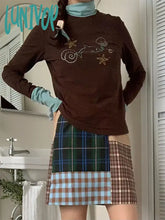 Lunivop Y2K Vintage Turtleneck T Shirt Women Harajuku Fashion 2000S Brown Tops Grunge Long Sleeve