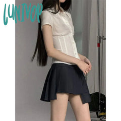 Lunivop Y2K White Shirts Women Harajuku Jk Lace Short Sleeve Blouses Summer Preppy Kawaii Korean