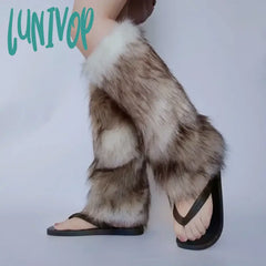 Lunivop Y2K Winter Imitation Fur Leg Socks Vintage Warmers Warm Furry Boots Cover Gothic Punk Jk