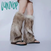 Lunivop Y2K Winter Imitation Fur Leg Socks Vintage Warmers Warm Furry Boots Cover Gothic Punk Jk