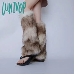 Lunivop Y2K Winter Imitation Fur Leg Socks Vintage Warmers Warm Furry Boots Cover Gothic Punk Jk