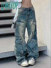 Lunivop Y2K Woman American Style Jeans Japanese Fashion Denim Aesthetics Pants Coquette 90S Old