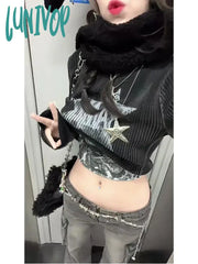 Lunivop Y2K Woman Jeans Baggy Low Waist Denim Pants Wide Leg Floor-Length Pockets With Belt