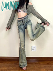 Lunivop Y2K Woman Wash Jeans Tie-Dyed Straight Leg Denim Low Waist Pants Slim New Design Daily