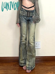 Lunivop Y2K Woman Wash Jeans Tie-Dyed Straight Leg Denim Low Waist Pants Slim New Design Daily