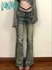 Lunivop Y2K Woman Wash Jeans Tie-Dyed Straight Leg Denim Low Waist Pants Slim New Design Daily