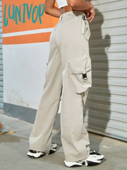Lunivop Y2K Women Fashion Wide Leg Cargo Pants Street Flap Pocket Side Buckle Details Hip Hop