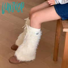 Lunivop Y2K Women Imitation Rabbit Fur Leg Warmers Kawaii Lolita Leggings Boots Stocking Thickened