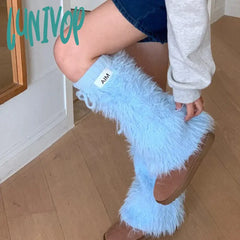 Lunivop Y2K Women Imitation Rabbit Fur Leg Warmers Kawaii Lolita Leggings Boots Stocking Thickened
