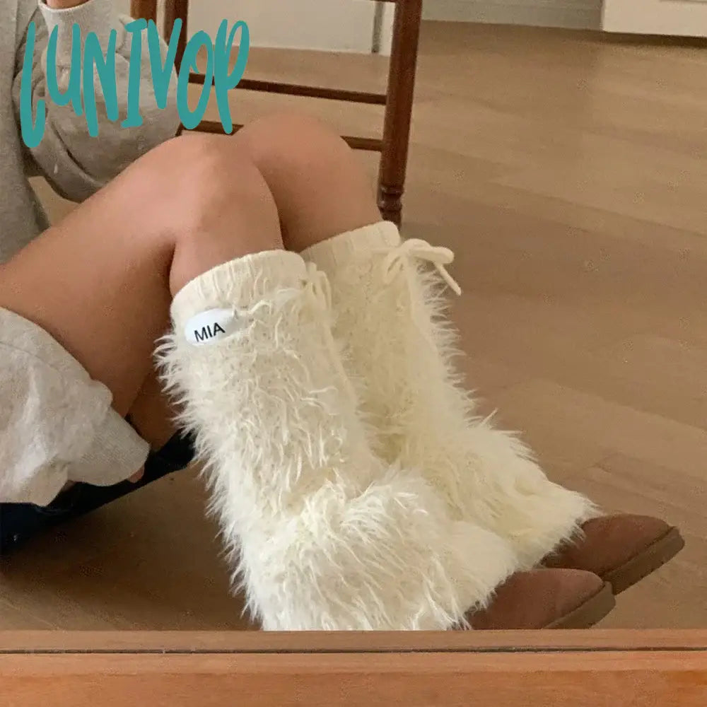 Lunivop Y2K Women Imitation Rabbit Fur Leg Warmers Kawaii Lolita Leggings Boots Stocking Thickened