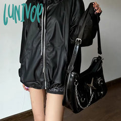 Lunivop Y2K Womens Shoulder Bag Harajuku Fashion Gothic Casual Black Chains Handbag Hot Girls Pu