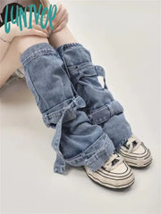 Lunivop Y2K Women’s Strap Design Blue Denim Leg Cover Fashionable Versatile Spicy Girl Pantyhose