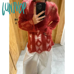 Lunivop Y2K Women’s Sweater Harajuku Knitwear Hole Kint Spring Oversize Jumper Hollow Out