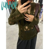 Lunivop Y2K Women’s Sweater Harajuku Knitwear Hole Kint Spring Oversize Jumper Hollow Out