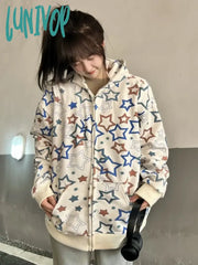 Lunivop Y2K Zip Up Hoodie Women Streetwear 90S Star Graphics Print Hood Sweatshirt Harajuku Causal