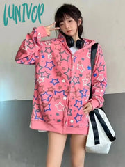 Lunivop Y2K Zip Up Hoodie Women Streetwear 90S Star Graphics Print Hood Sweatshirt Harajuku Causal