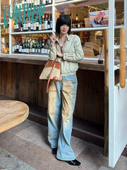 Lunivop Yellow Gradient Tie Dye Light Blue Jeans High Waisted Boyfriend Baggy Loose Wide Straight